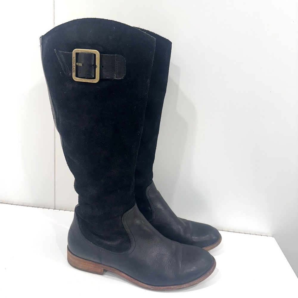 Kork-Ease Black Knee High Leather and Suede Boots 7.5 Excellent Condition 🖤